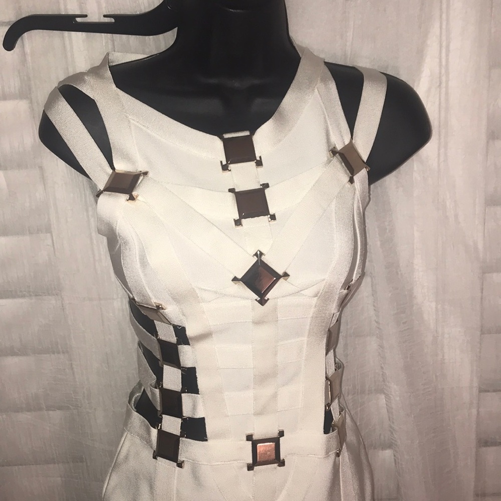 Off White and gold dress Balmain Vibe